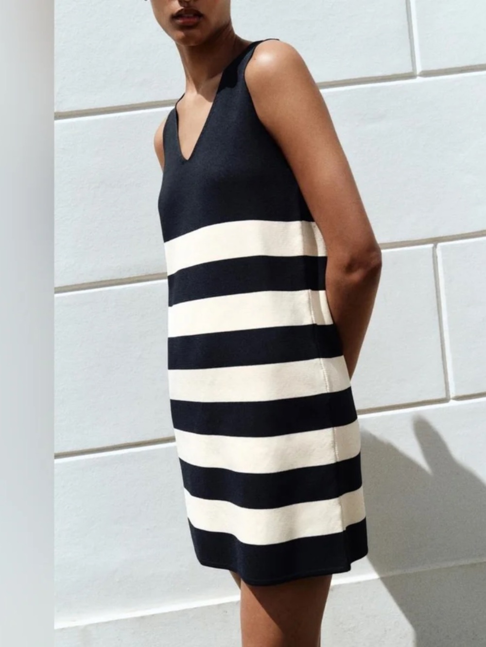 Zara Striped V-Neck Sleeveless Shift Dress